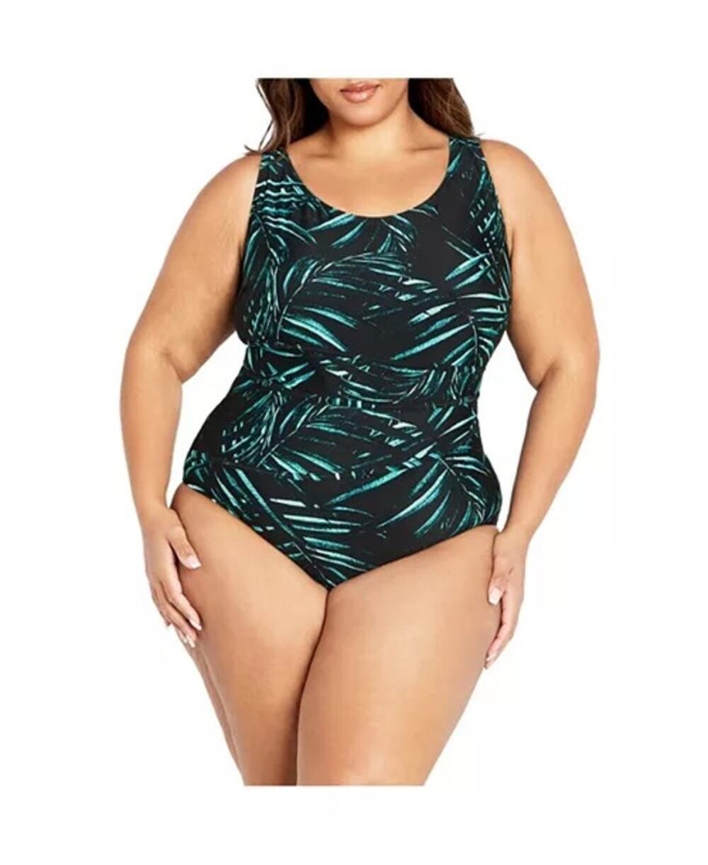 Avenue Black Aqua Tropics Tropical Print One Piece Swimsuit Plus Size 22